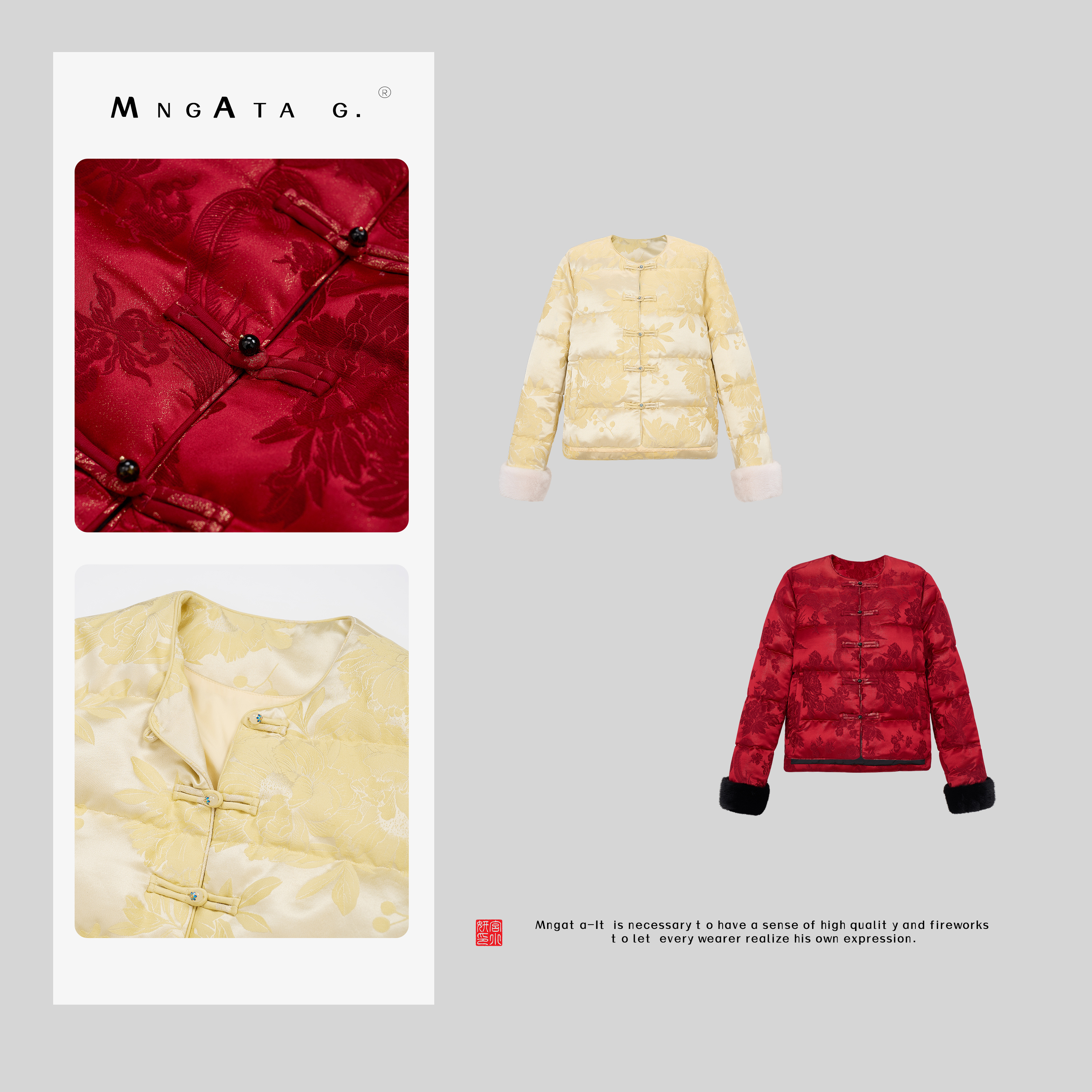 MNGATA G.宫小妍【中式鹅绒服】新中式绵羊毛蚕丝白鹅绒外套280635