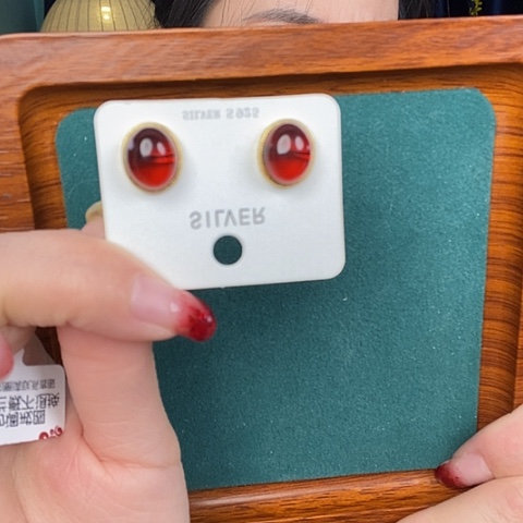 血珀耳饰银S925镶嵌耳钉