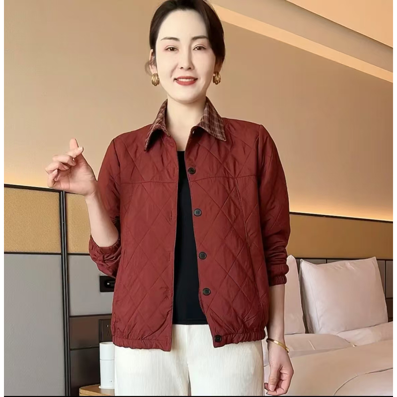 轻薄外套春秋外套2025新款短款洋气减龄轻便菱形格叠穿翻领妈妈装