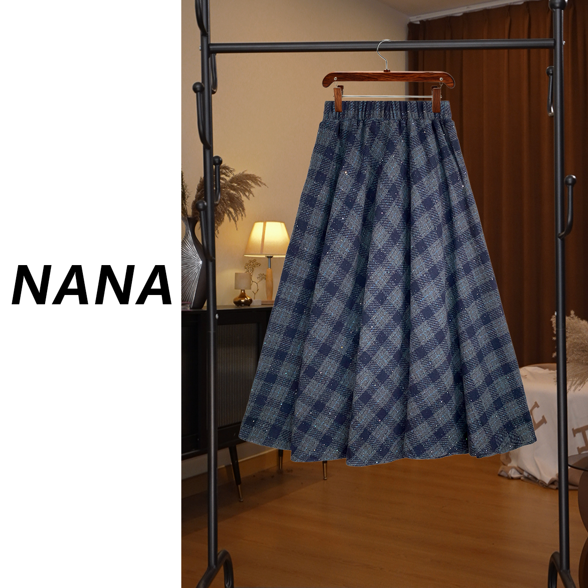 【NANA专属】复古洒银半裙2025秋冬减龄大摆褶皱a字长裙D8059