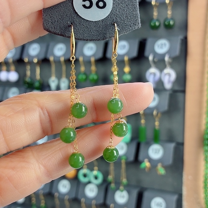 和田玉18K金镶嵌耳饰