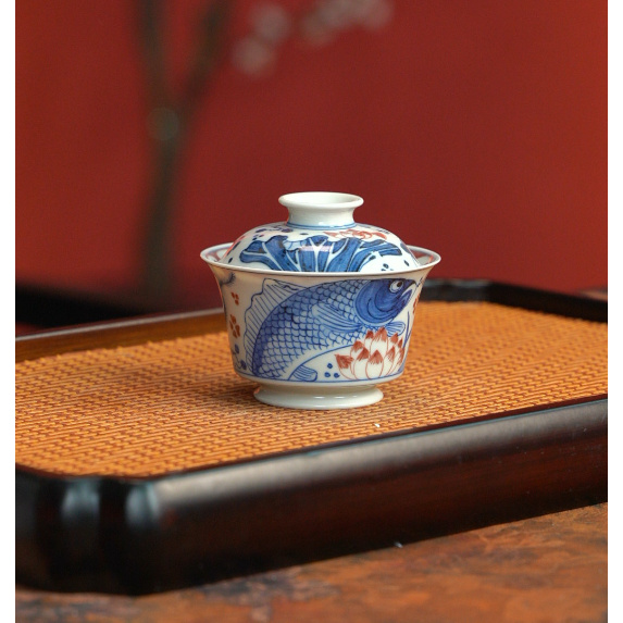 【景德镇雨溪山房】大头鱼盖碗 yx10105陶瓷