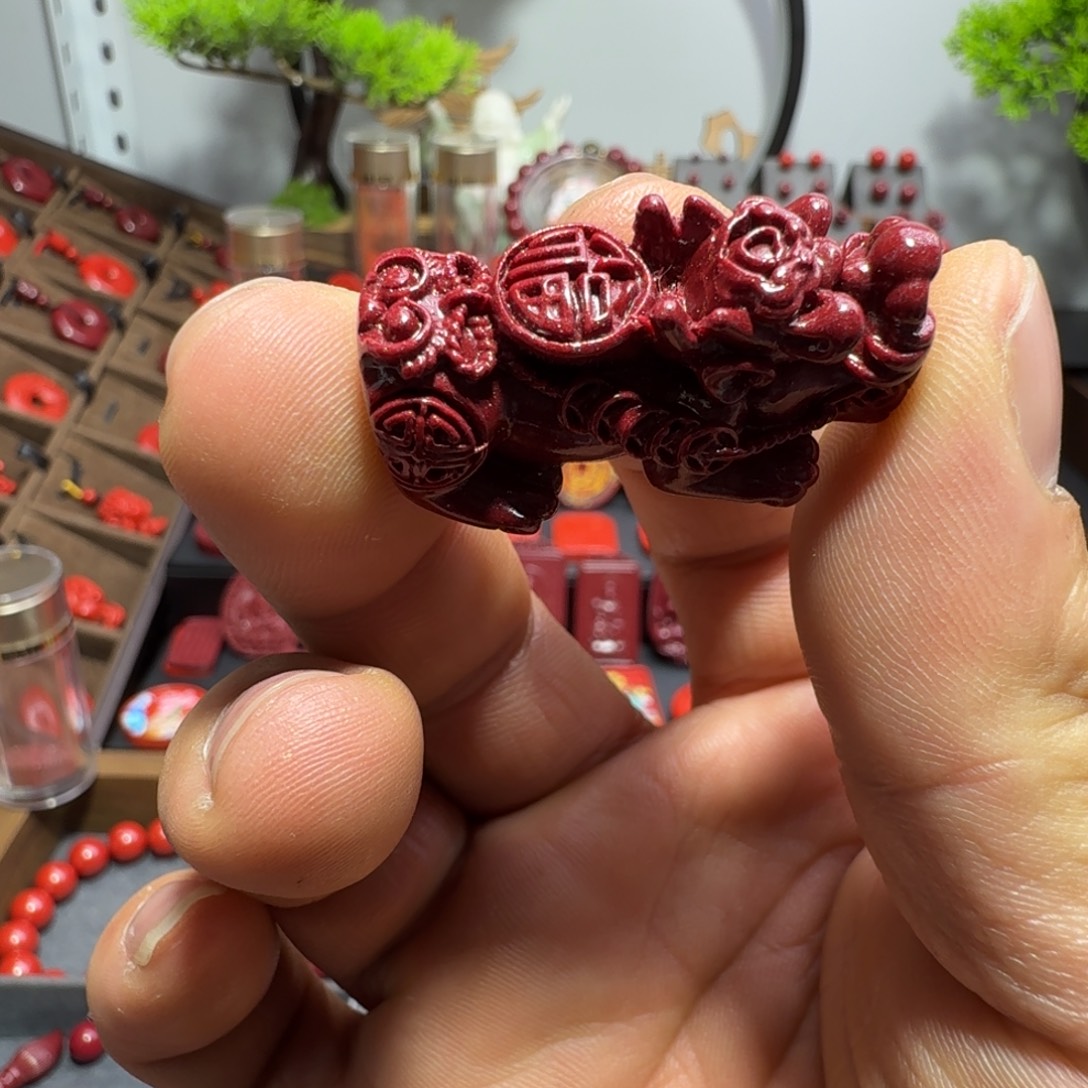 天然辰砂保真高含量紫金砂16mm配貔貅单个
