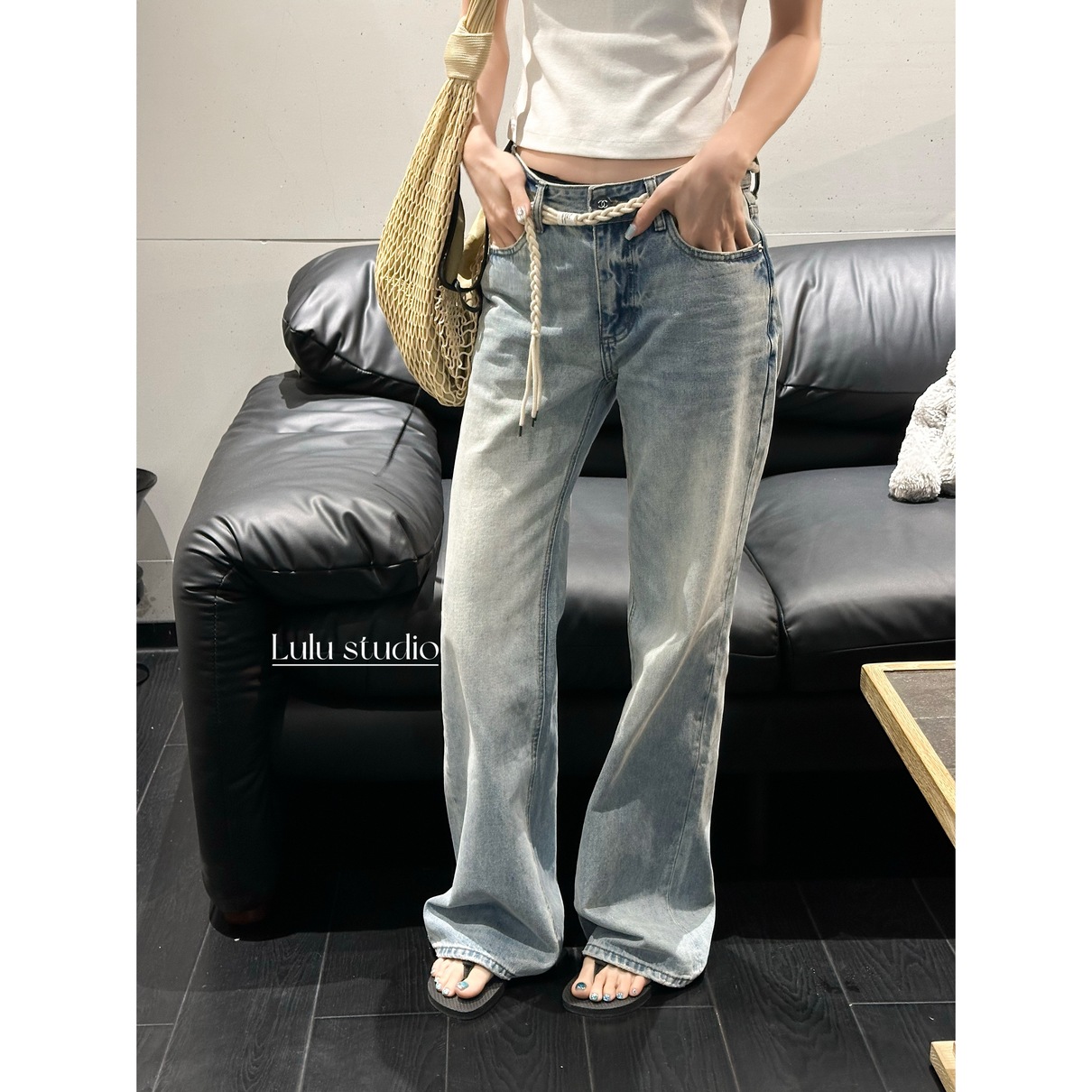 【LULU】绳界浪辑浅色复古修身显瘦香麻绳牛仔裤 SSK10350