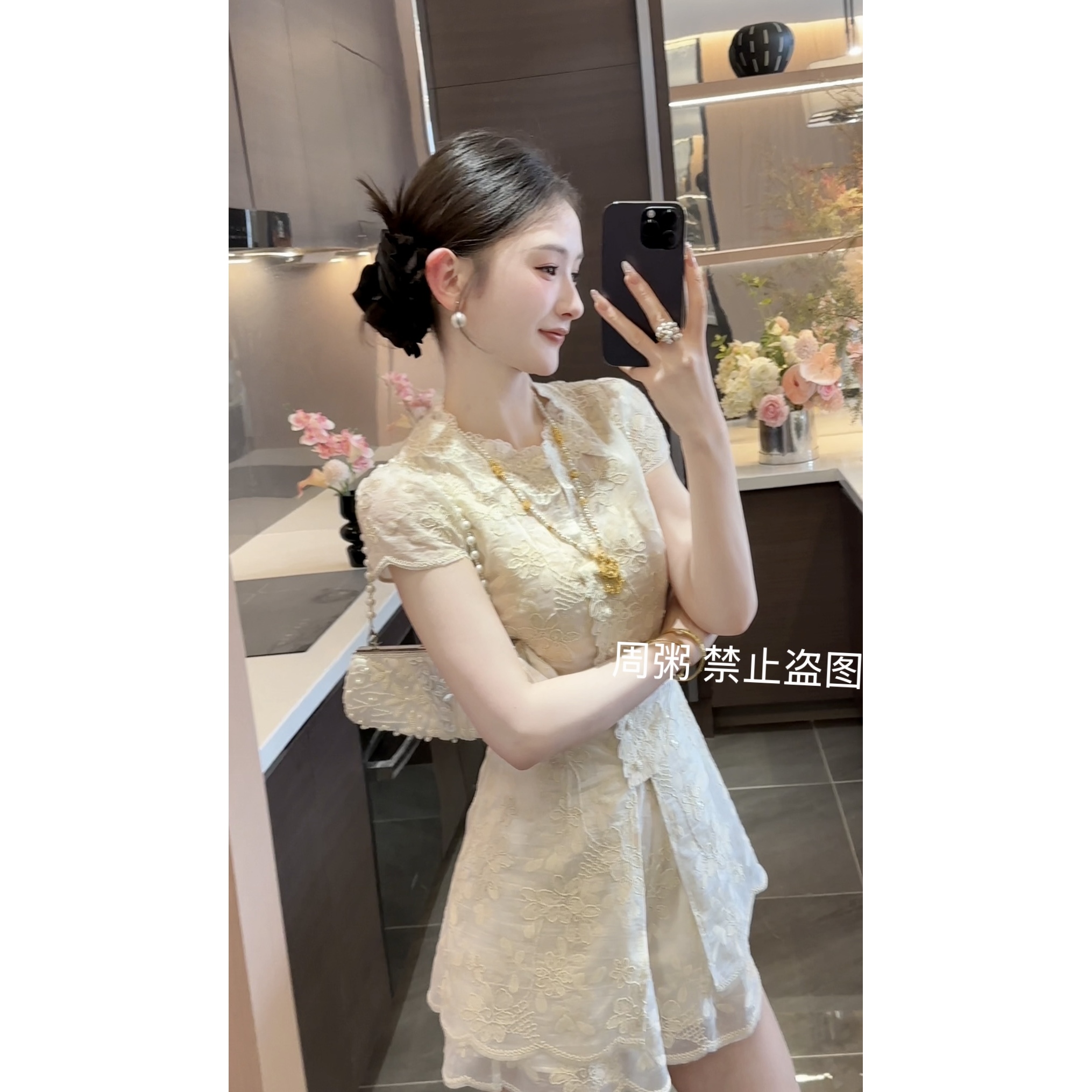 【周粥】【玉芙蓉】2025新款重工钉珠刺绣新中式上衣短裤预JJX5TZ3145