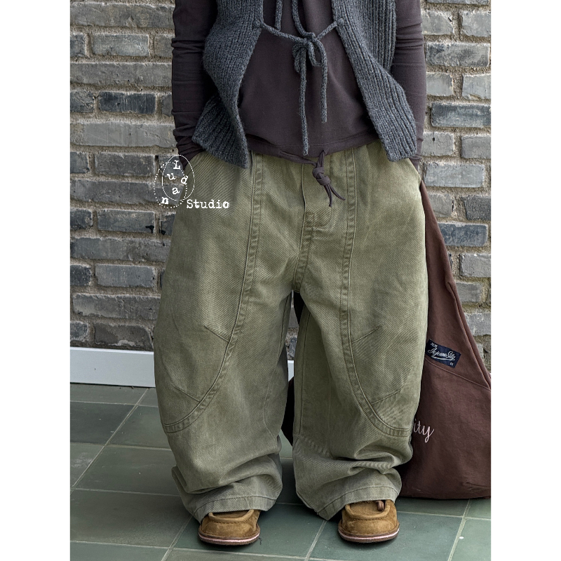 【no退换】卤蛋童装·随意松弛/秋季军绿色弯刀彩牛牛仔裤25835