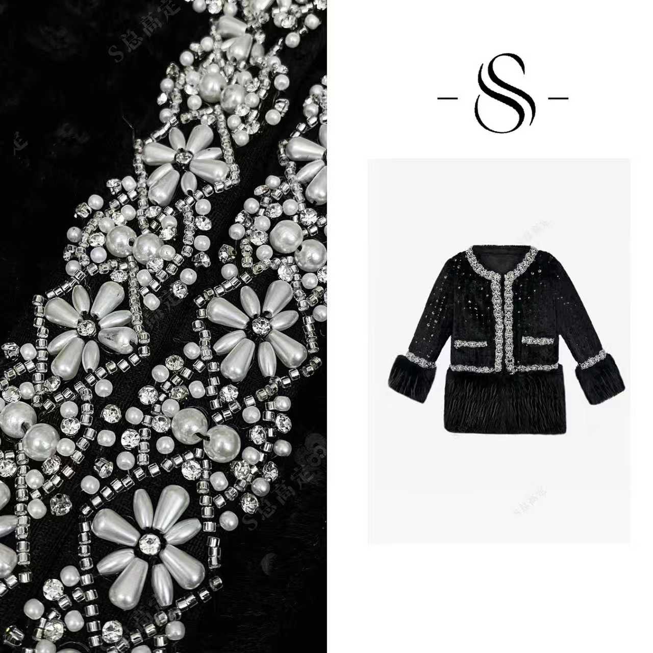 【妮妮】冬款INS风重工钉珠拼接设计时尚气质短外套D0116