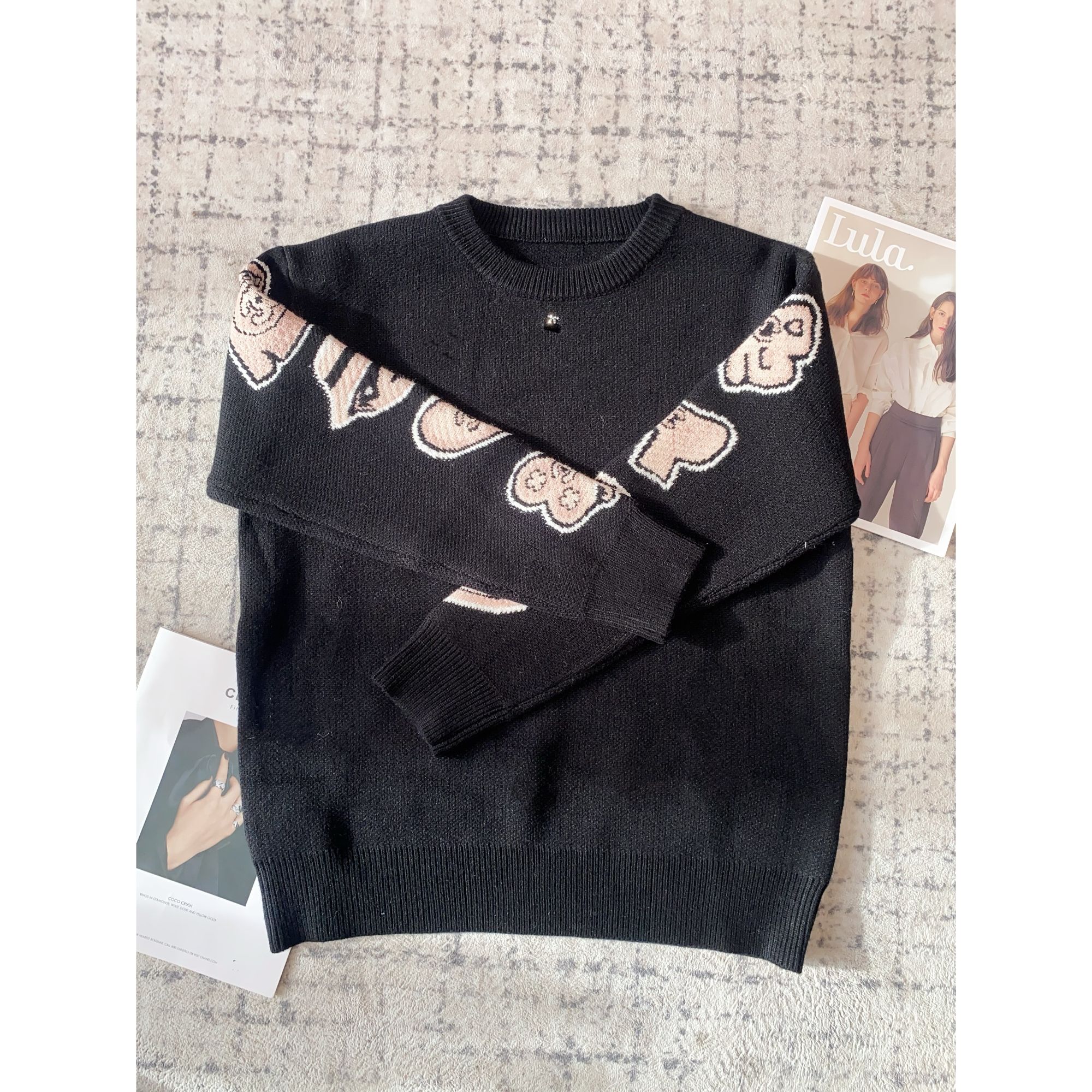 《An ni》【香香】秋冬新品时尚长袖宽松羊毛针织上衣Ani-D044