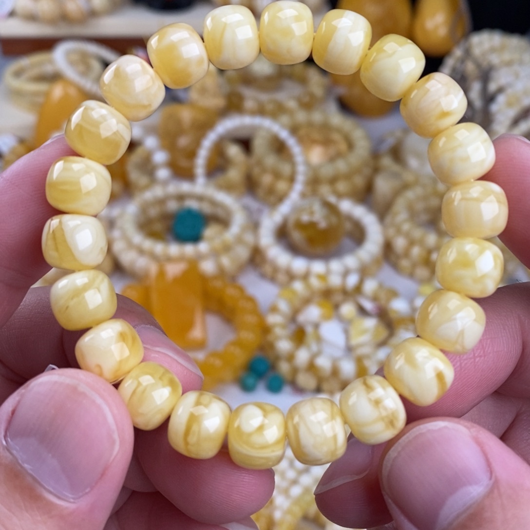 手链蜜蜡未镶嵌瓷白妖花10mm