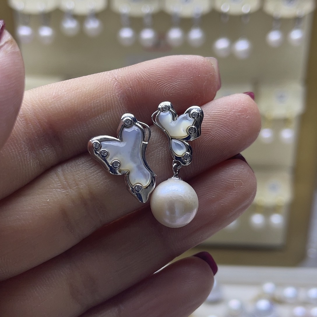 淡水珍珠耳饰银S925镶嵌