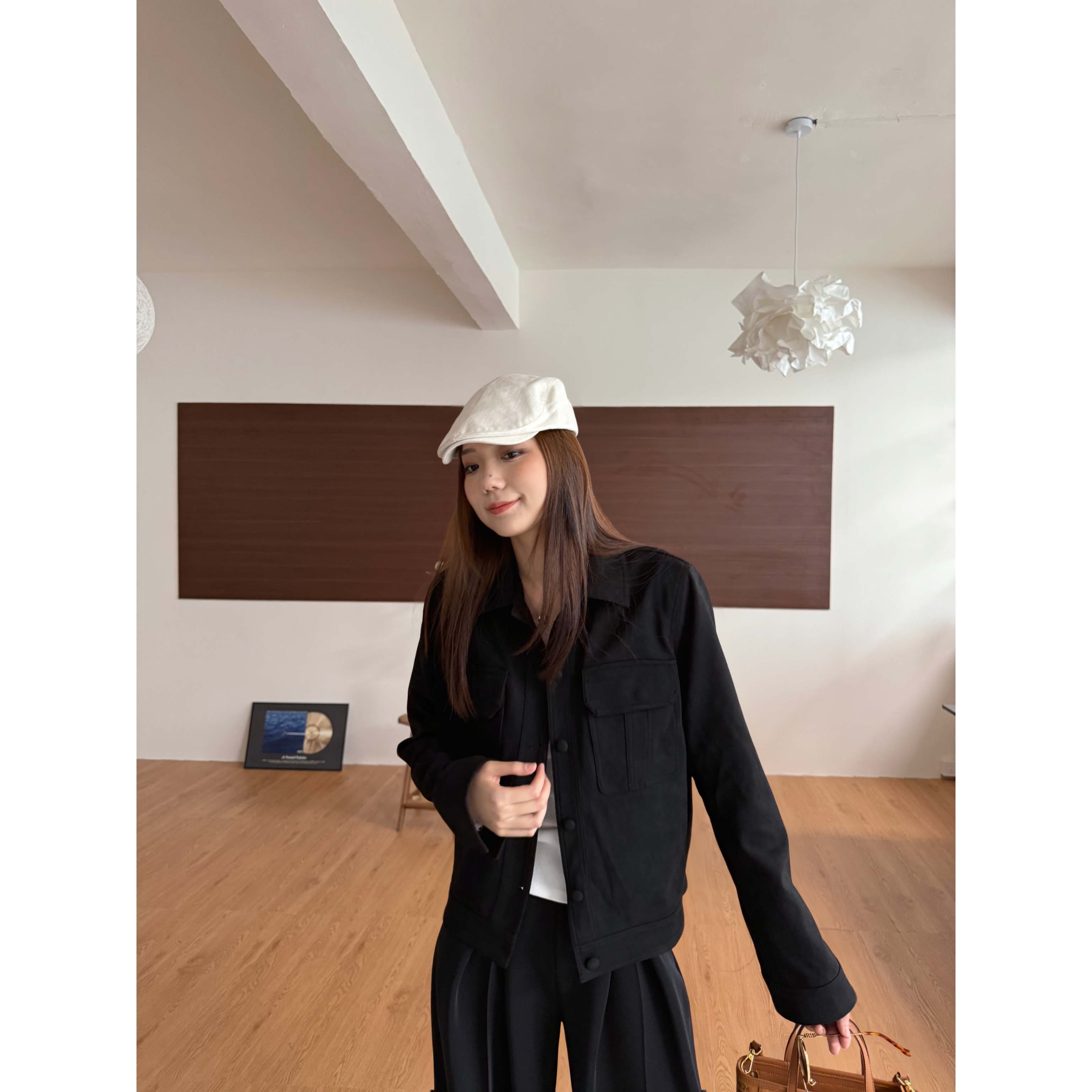 48H【伦敦旧梦】加长复古麂皮短款工装夹克百搭外套上衣 25052