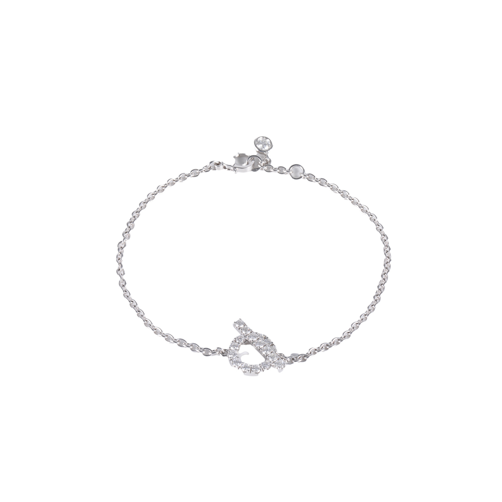 99新 Hermes/爱马仕 小花6欢 小Q 手链 满钻 18k 18K白金/钻石 ST