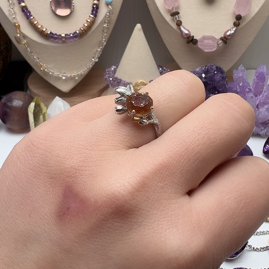 戒指黄晶银S925镶嵌戒指