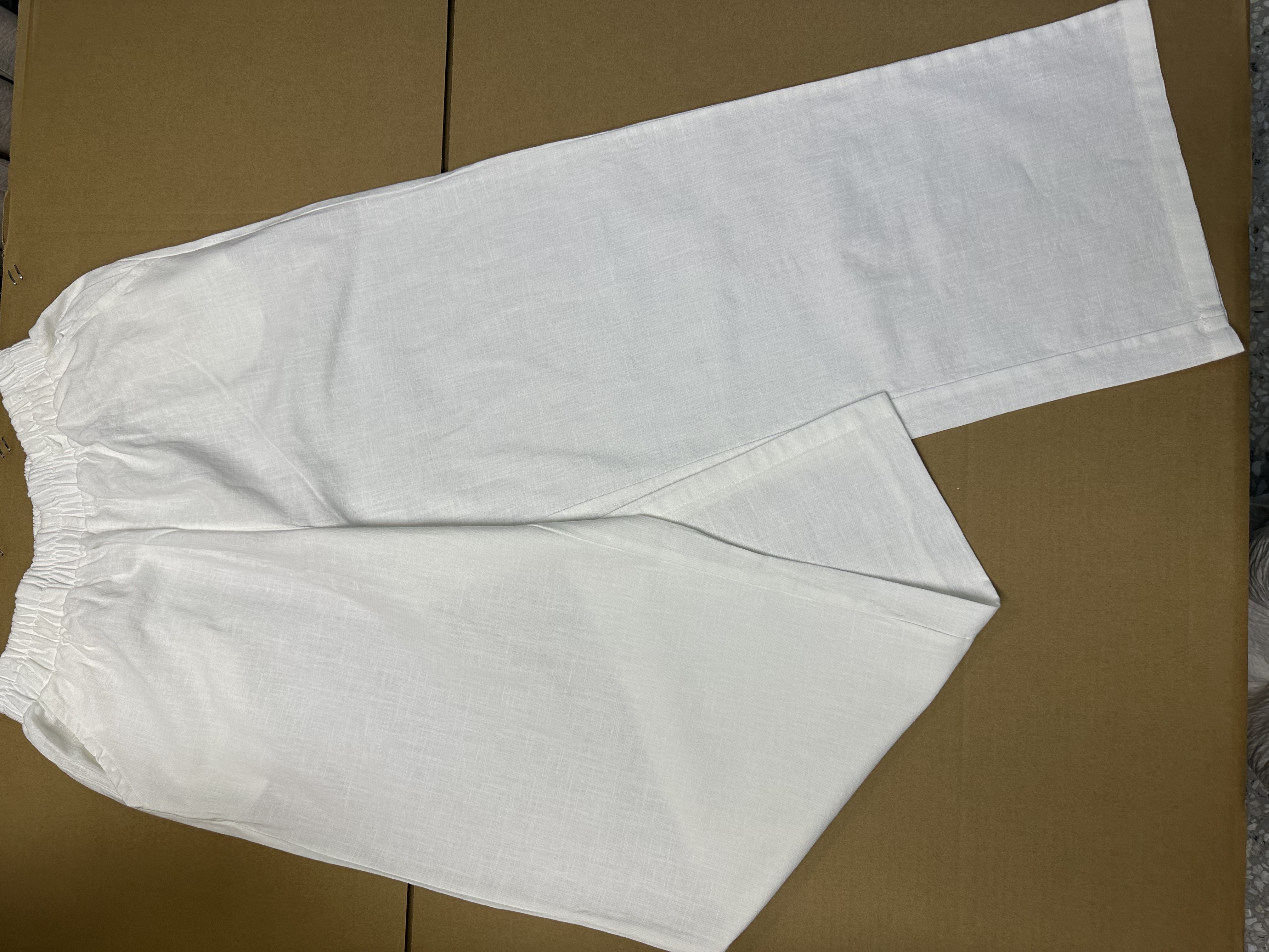【温漫良品定制】 女白色棉麻面料  吸湿排汗透气  直筒九分裤夏季