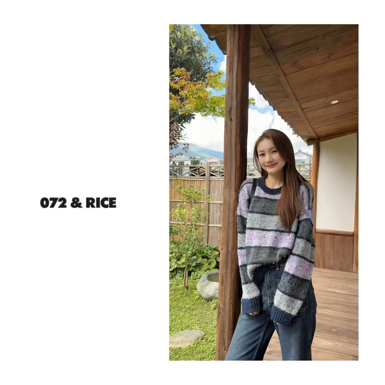 072 & RICE【紫晶千层】绵羊毛 秋季休闲圆领长袖针织衫 32FH6672