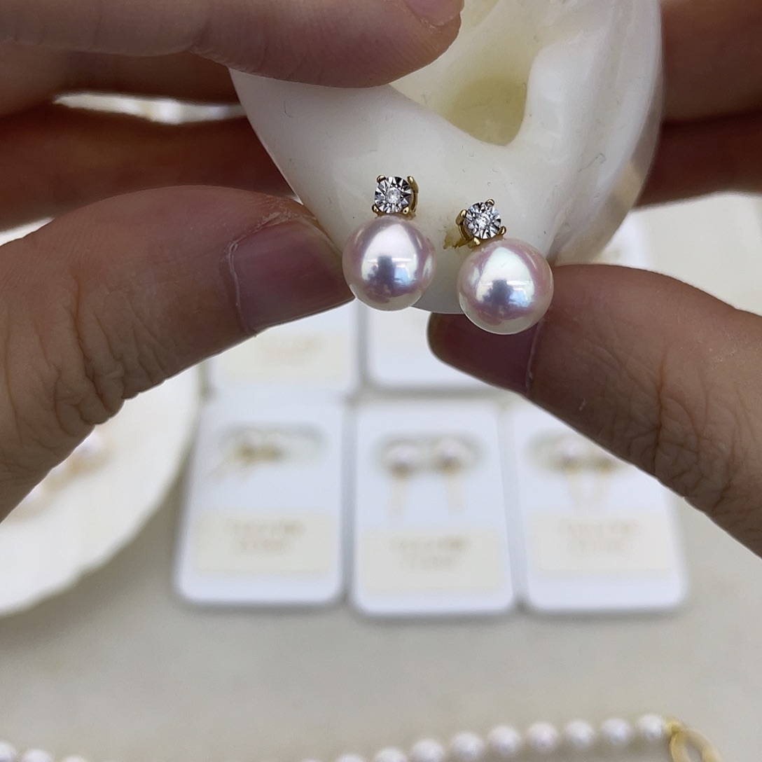 海水珍珠耳饰18K金镶嵌7.5-8戴妃耳钉