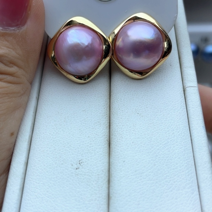 耳饰银S925镶嵌拼合珍珠（马贝珠）