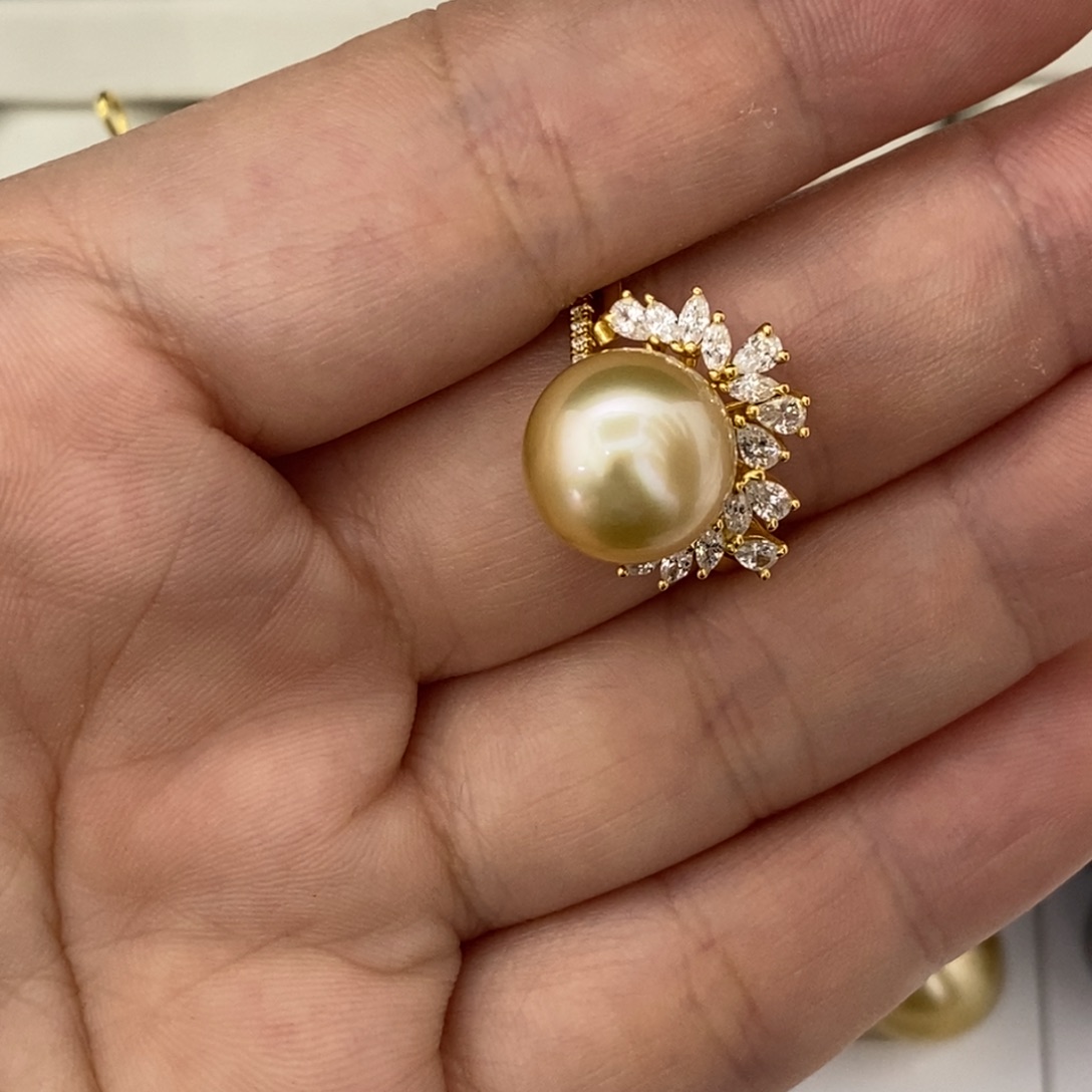 定制海水珍珠未镶嵌裸珠南洋金珠 戒指成品 11.5不退不换