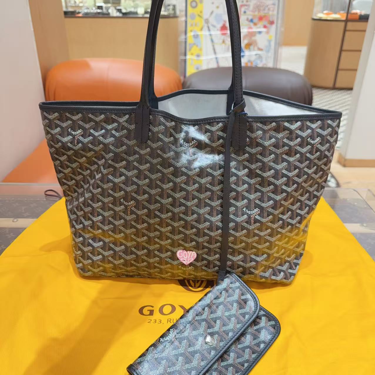 99新 Goyard 戈雅/Goyard/戈雅 黑色老花托特子母购物袋/箱包/手