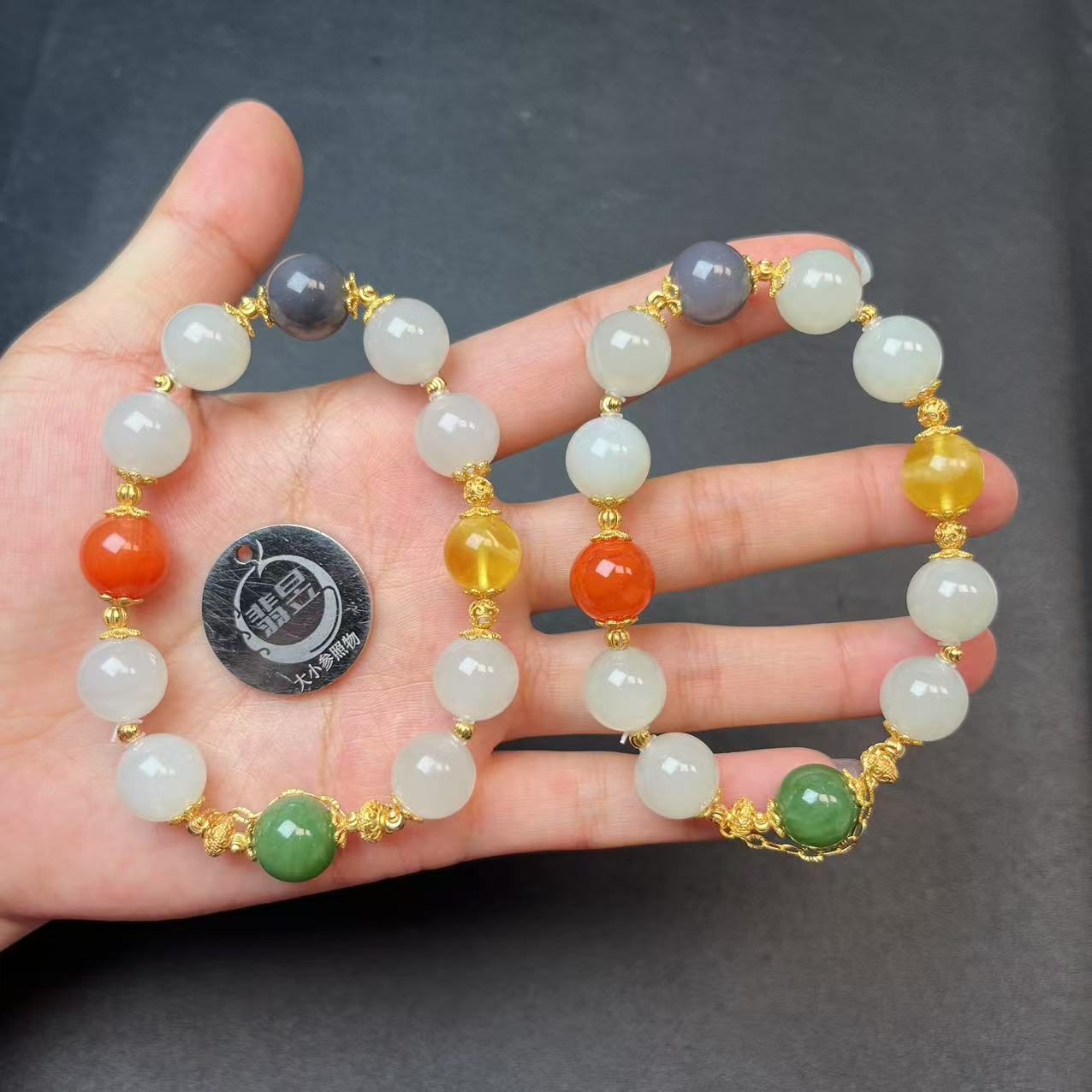 35031T08-3B6-和田玉手串/约11+/约10颗/-多样性发其一