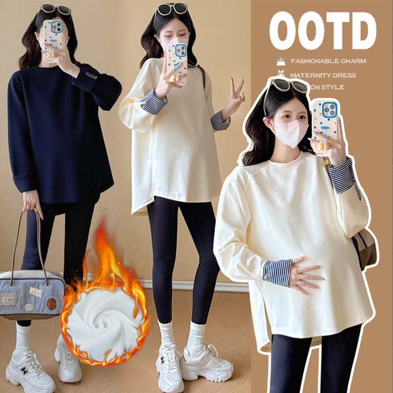 【伊伊】孕妇装2025季休闲百搭韩系设计感宽松显瘦简约拼接纯色卫衣