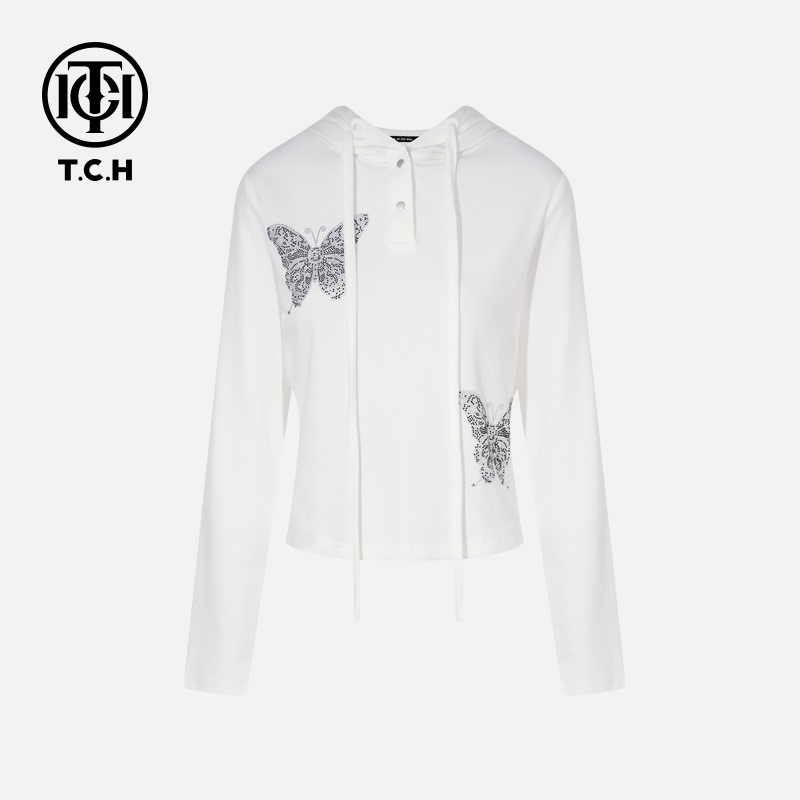 TCH私服烫钻工艺时尚秋季痞帅炸街风针织衫女T75C09E1115轻奢tch