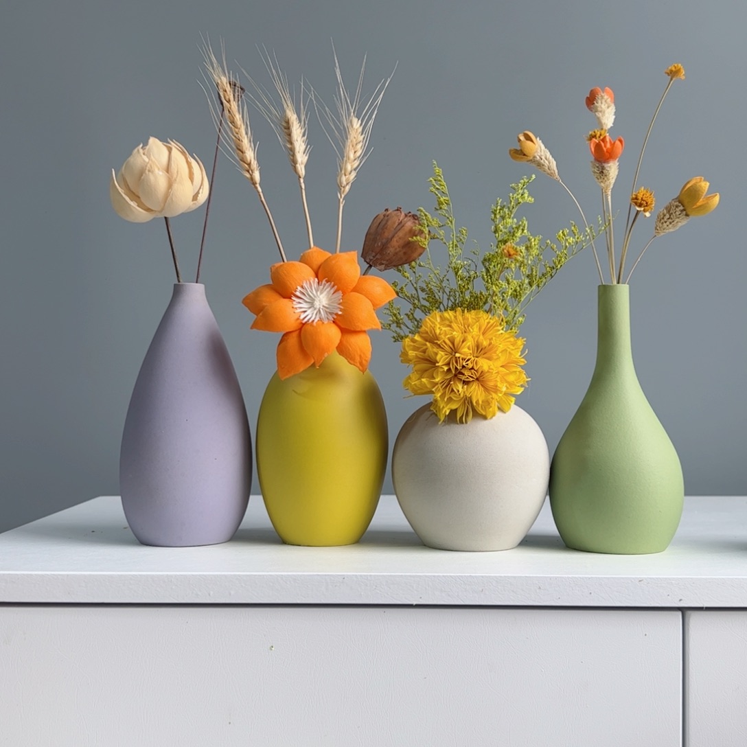 摆件陶瓷小花瓶摆件含花总高约20-30cm