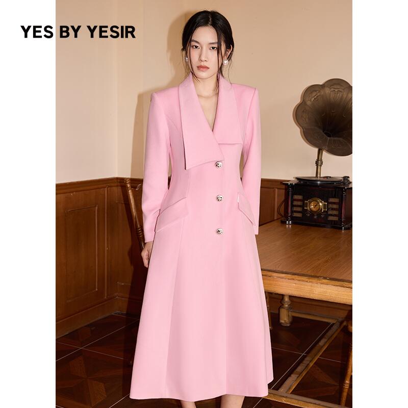 叶谦原创设计师2025年冬新款不对称解构领长毛呢大衣YEFLH18102