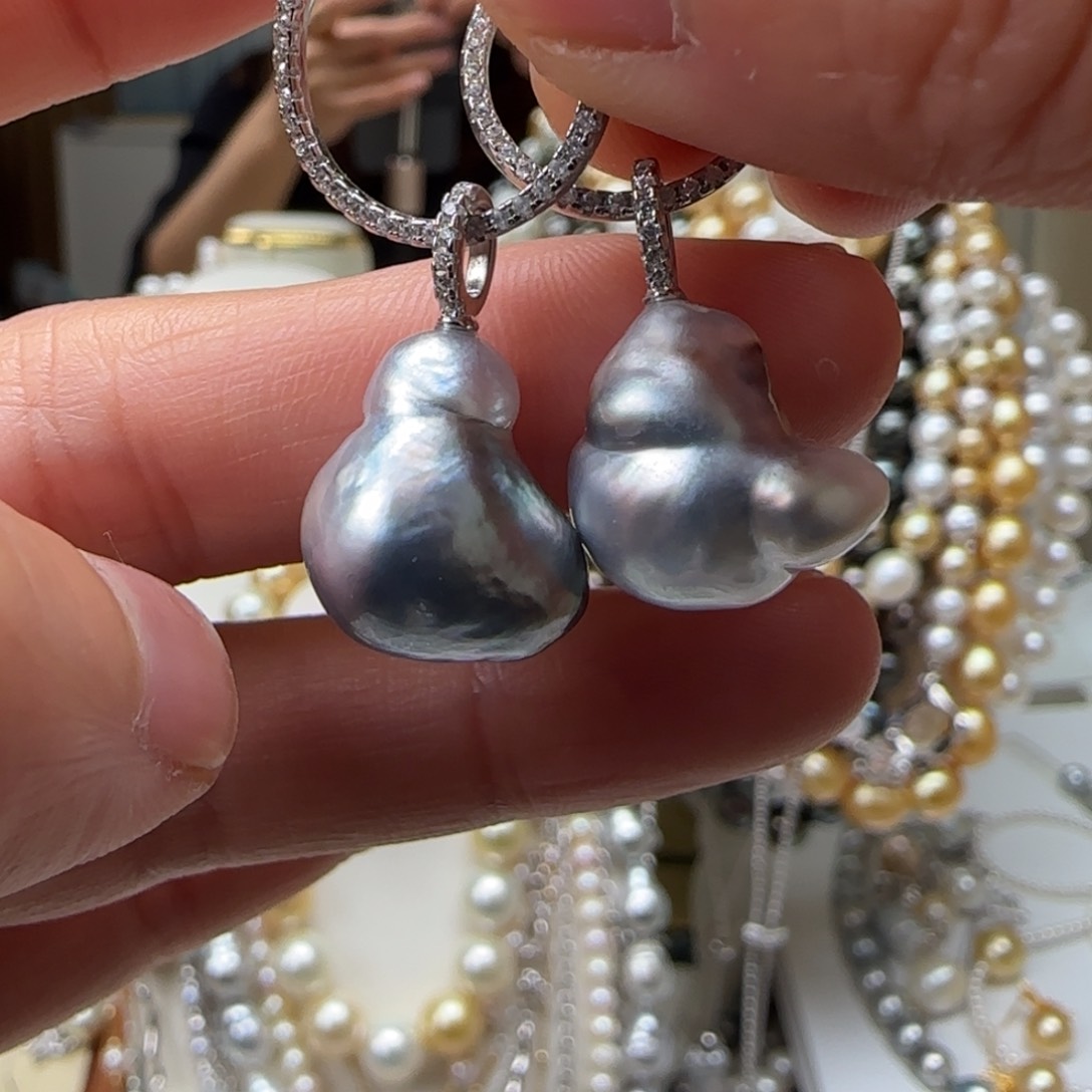 海水珍珠耳饰银S925镶嵌