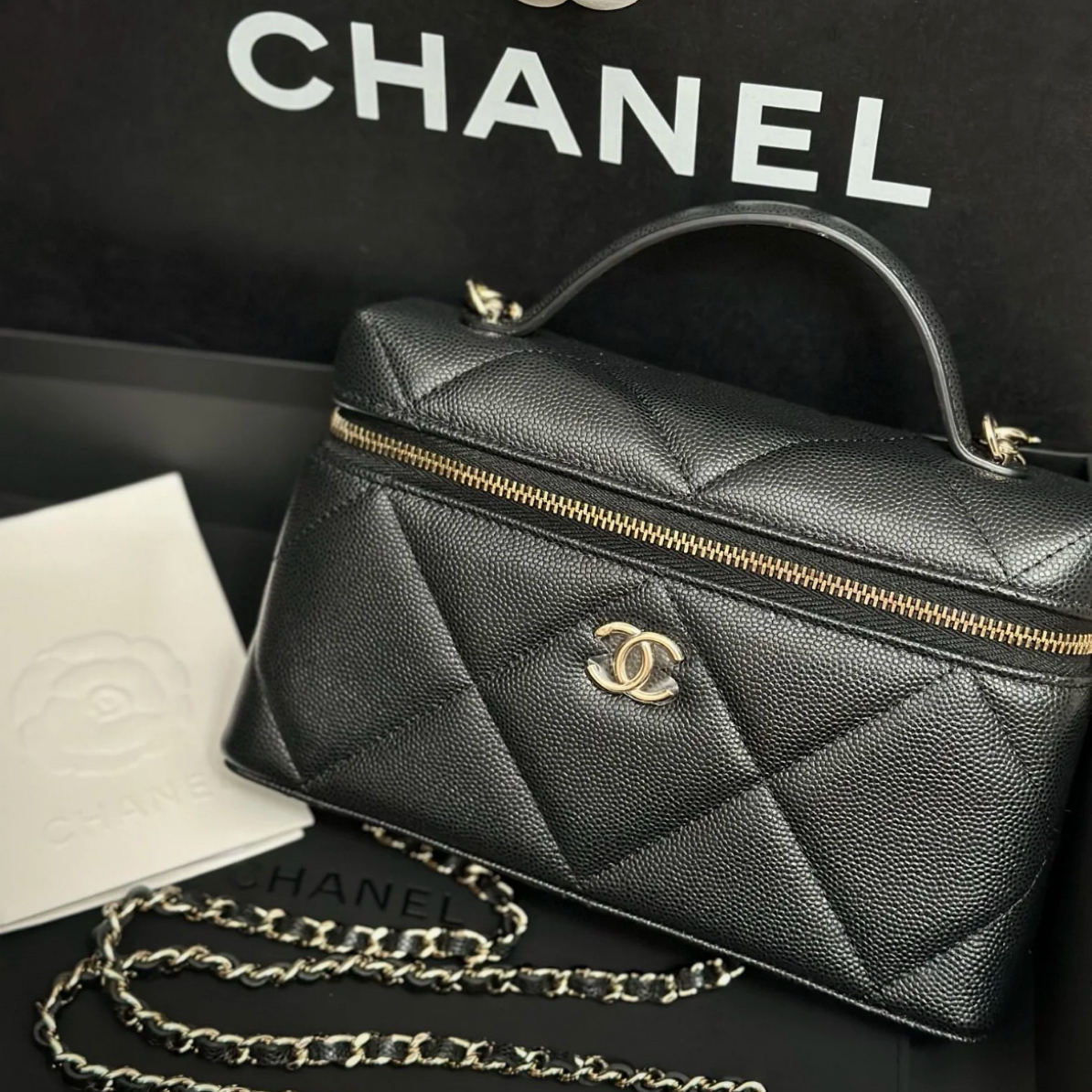 未使用 Chanel/香奈儿 24期黑金大菱格纹lp饭盒包 18282882