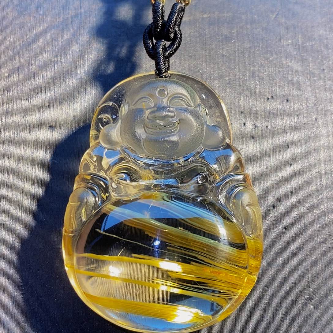 水晶颈饰未镶嵌天然钛晶弥勒佛吊坠