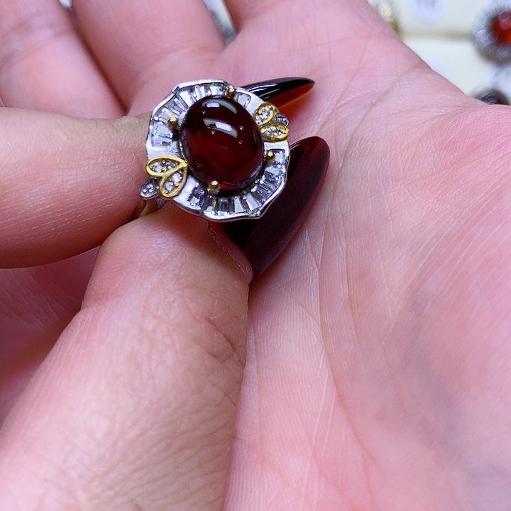 石榴石戒指银S925镶嵌