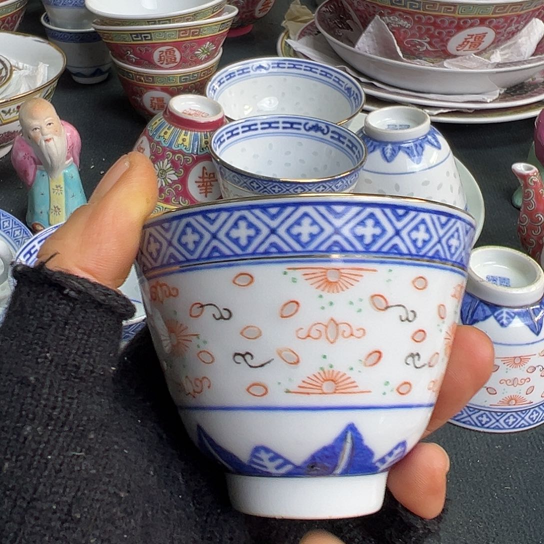 杯景德镇陶瓷青花玲珑二刚杯