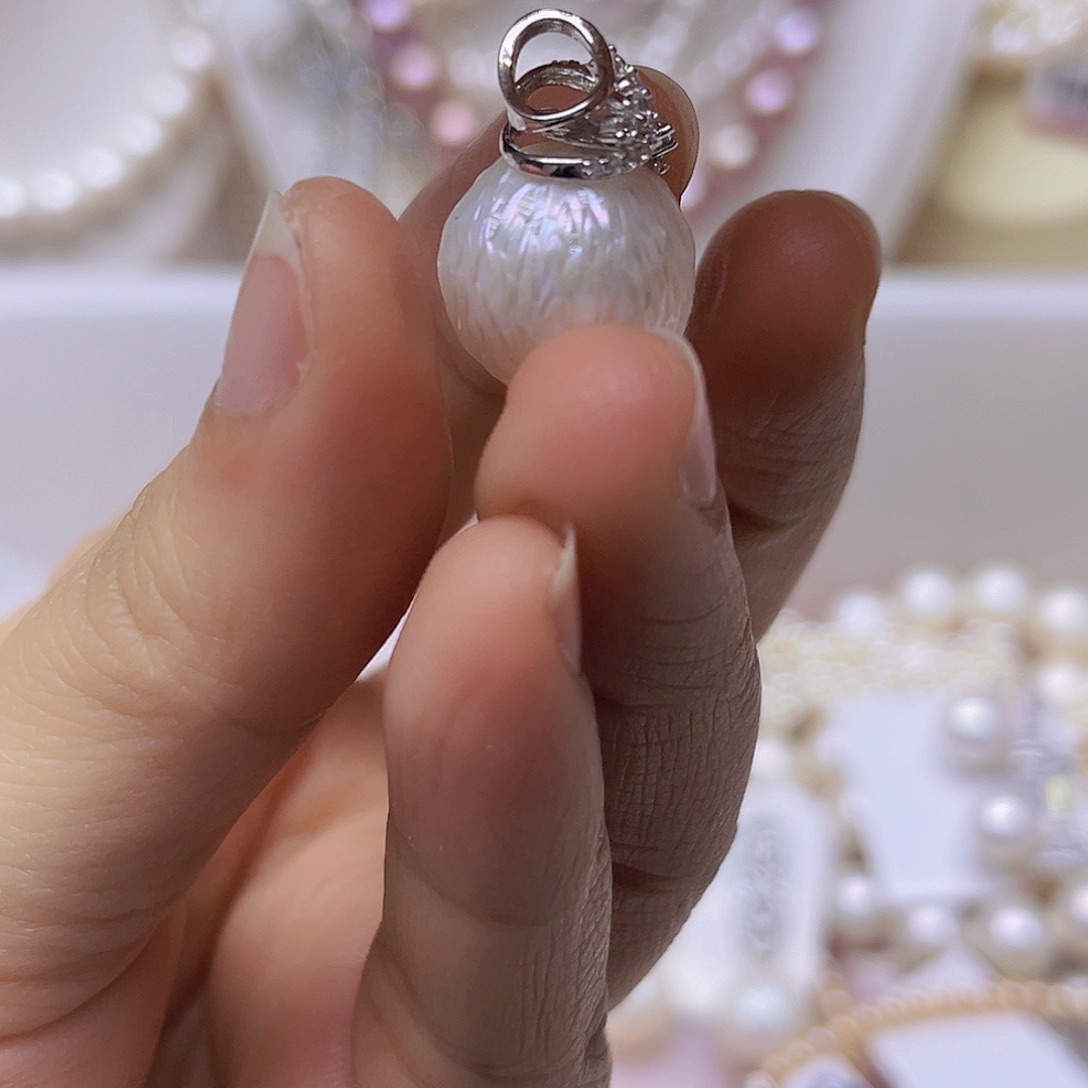 淡水珍珠银S925镶嵌吊坠或者耳钉