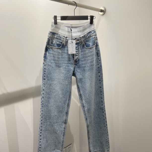 99新  alexanderwang亚历山大王 wdf145 纯色拼接裤腰牛仔裤 24码