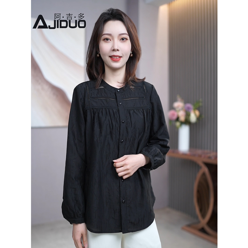 气质显瘦镂空拼接衬衫女2025春装新款洋气小衫大码百搭通勤上衣