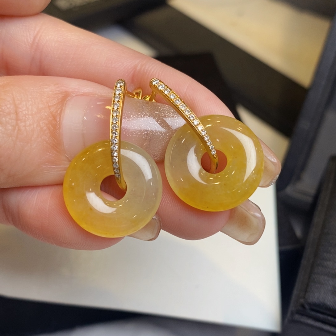 翡翠耳饰18K金镶嵌甜甜圈