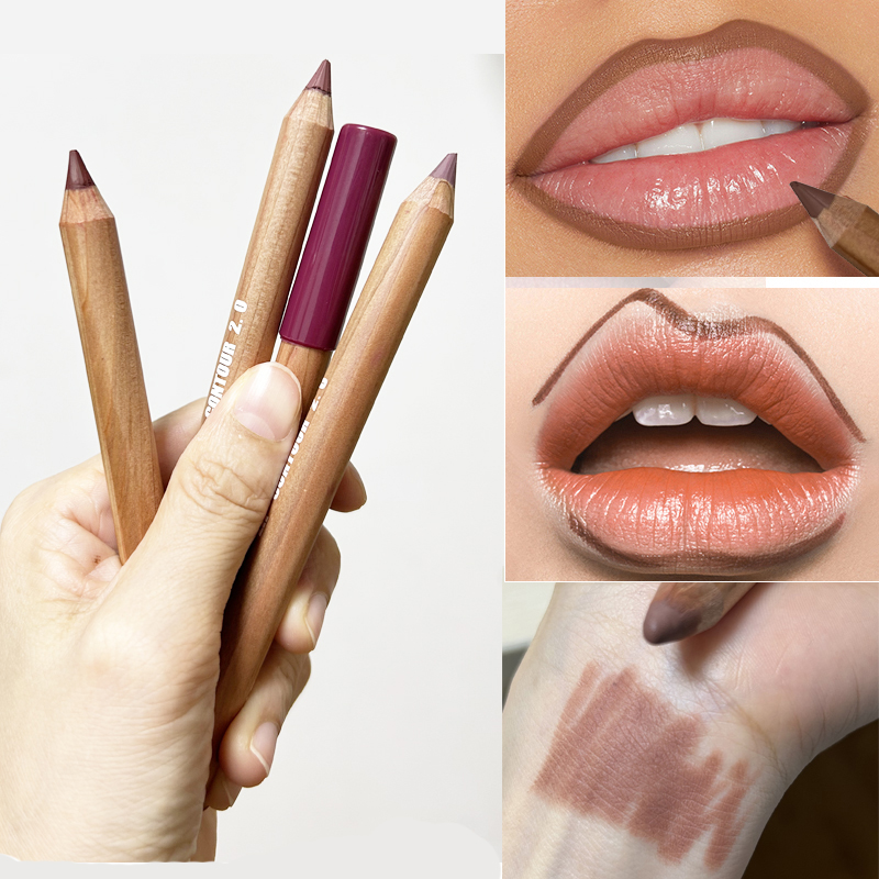 ins欧美混色唇妆丰唇唇线笔 勾勒唇型裸棕色厚唇口红笔防水顺滑