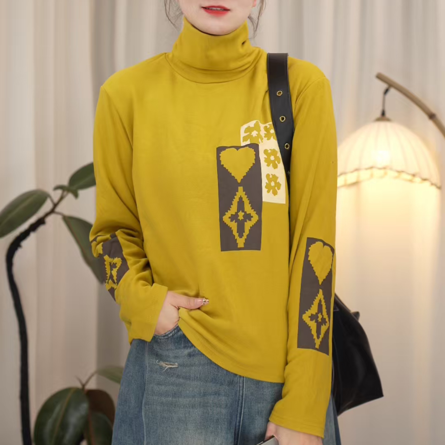 高领打底衫女2025秋冬新款双面绒长袖衫休闲保暖宽松卫衣百搭显瘦