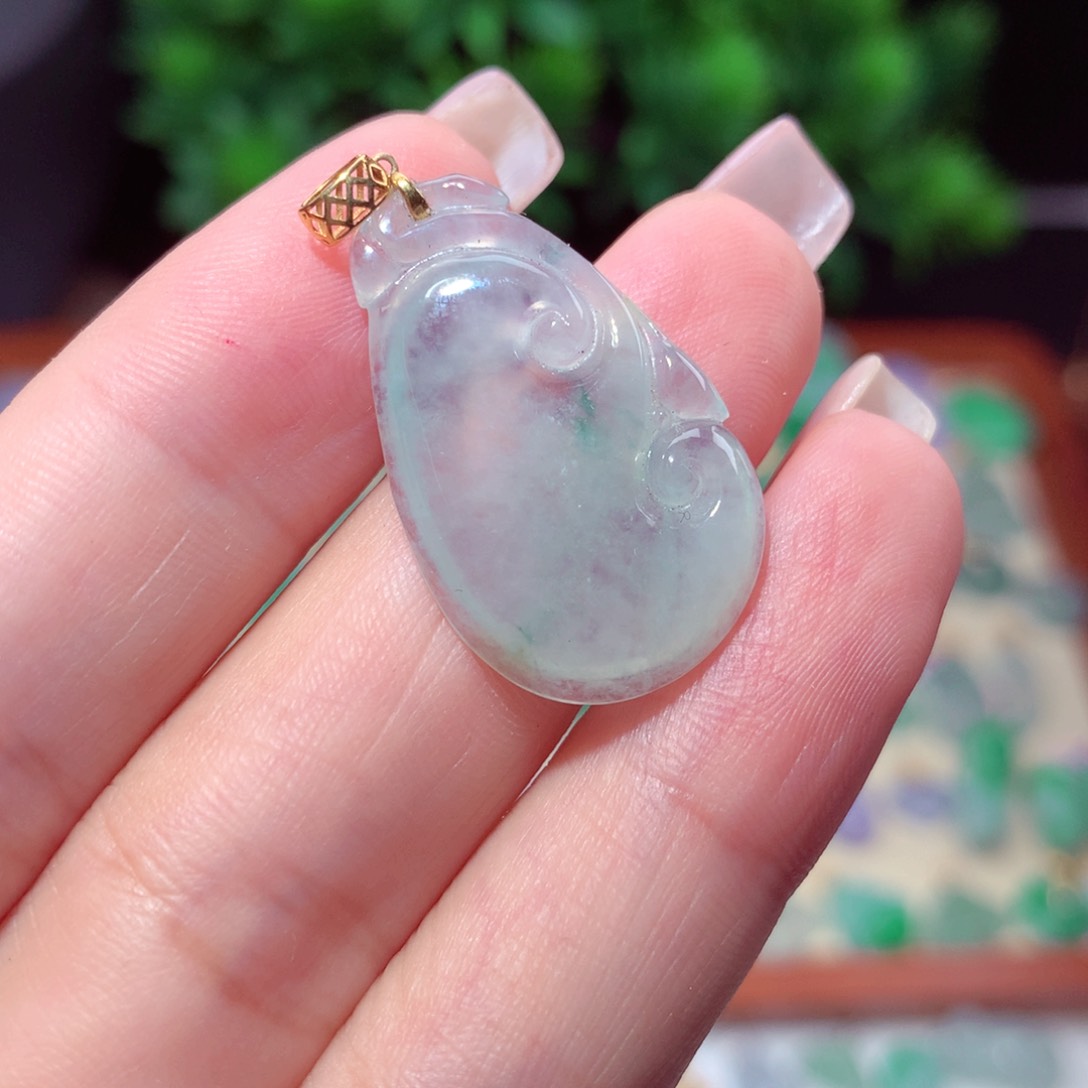 翡翠18K金镶嵌吊坠(不含链)