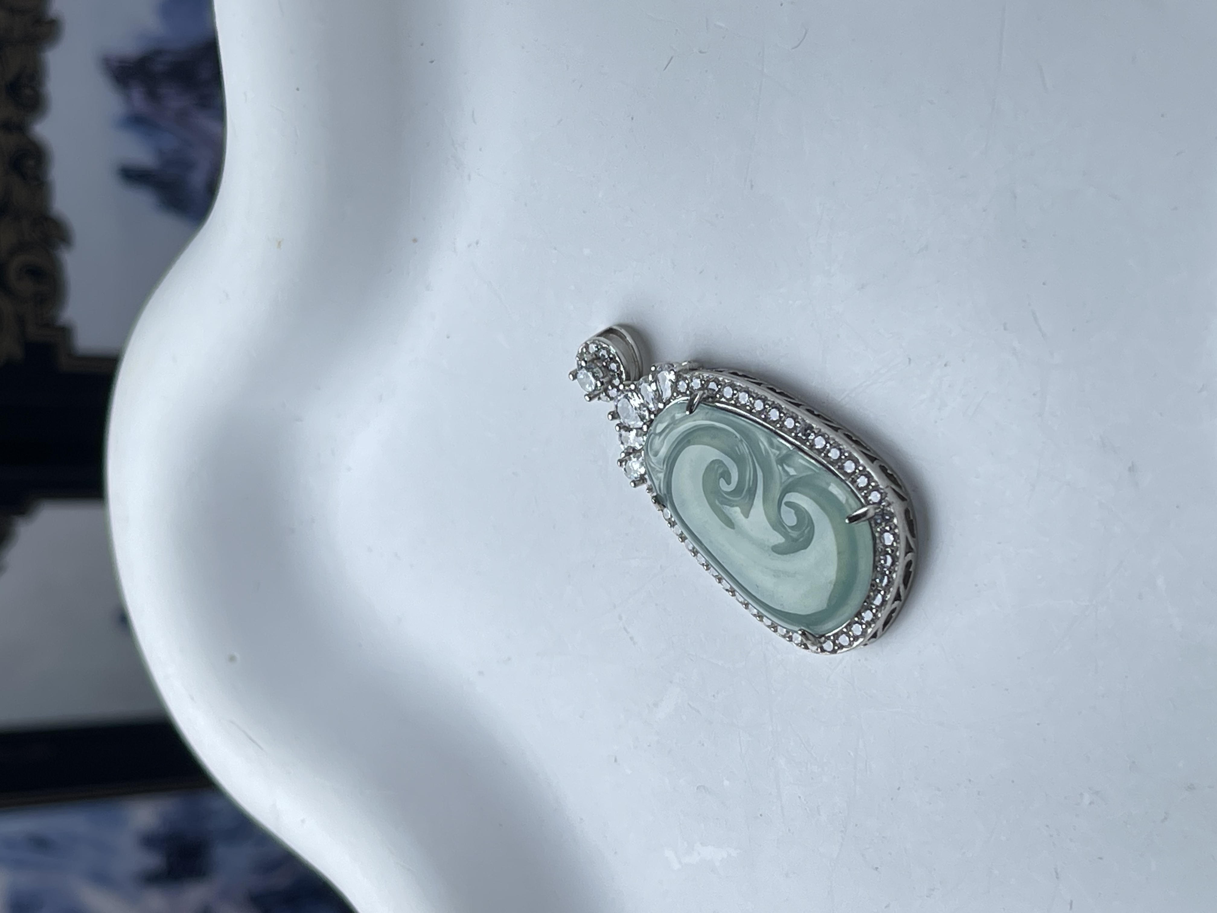 925银镶嵌翡翠蓝水如意CZH1052多样性发货