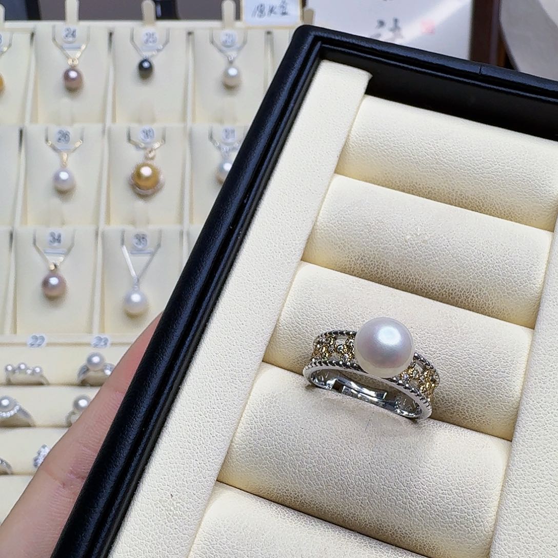 戒指银S925镶嵌淡水珍珠