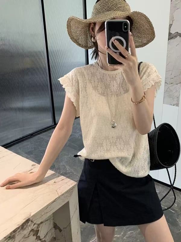 夏季新款韩版提花飞飞袖圆领背心女士针织衫-BX226