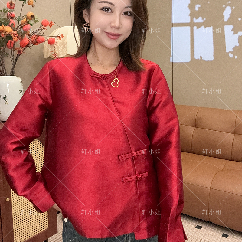 【轩小姐】新中式重工纯色复古盘扣上衣女新年战袍126