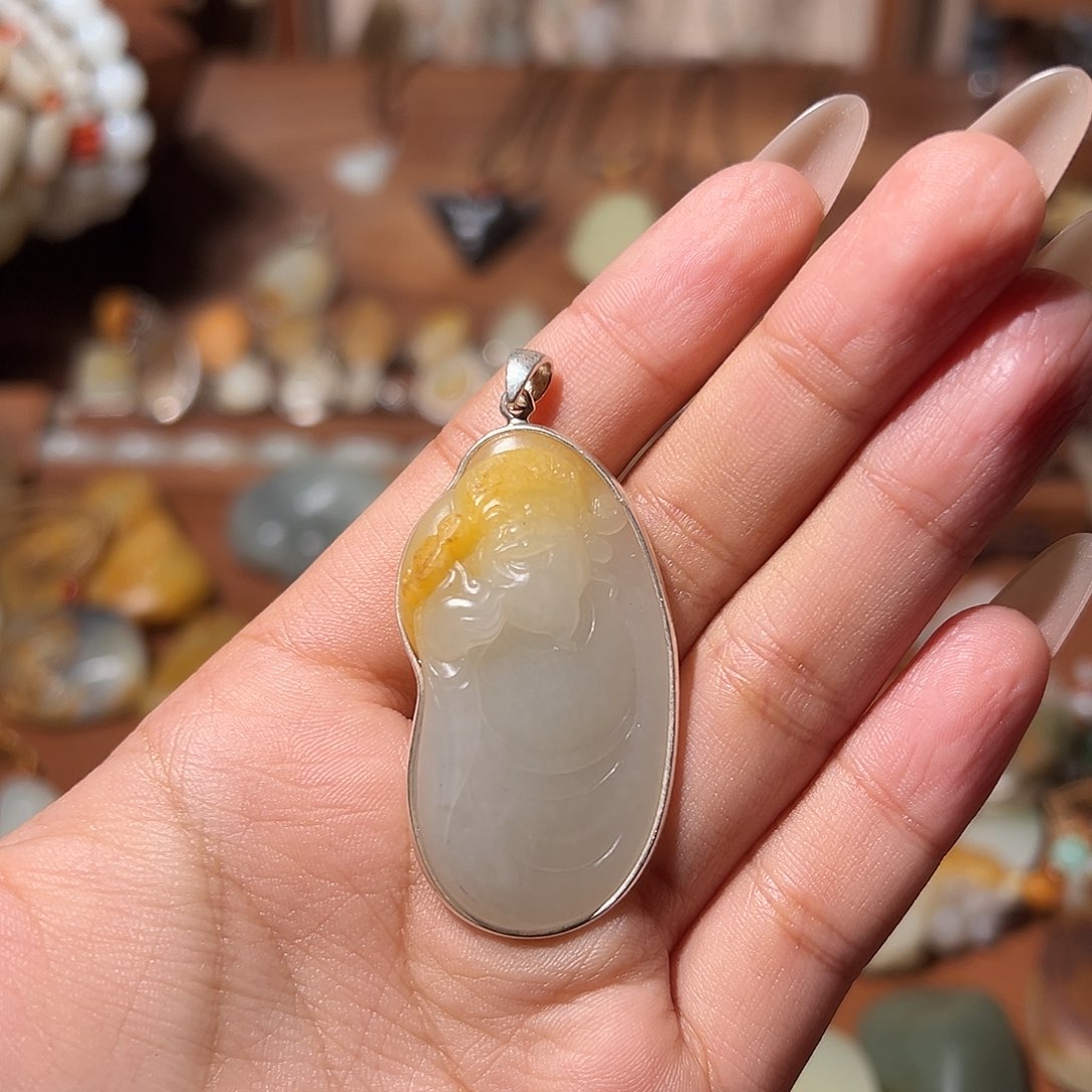 和田玉颈饰银S925镶嵌