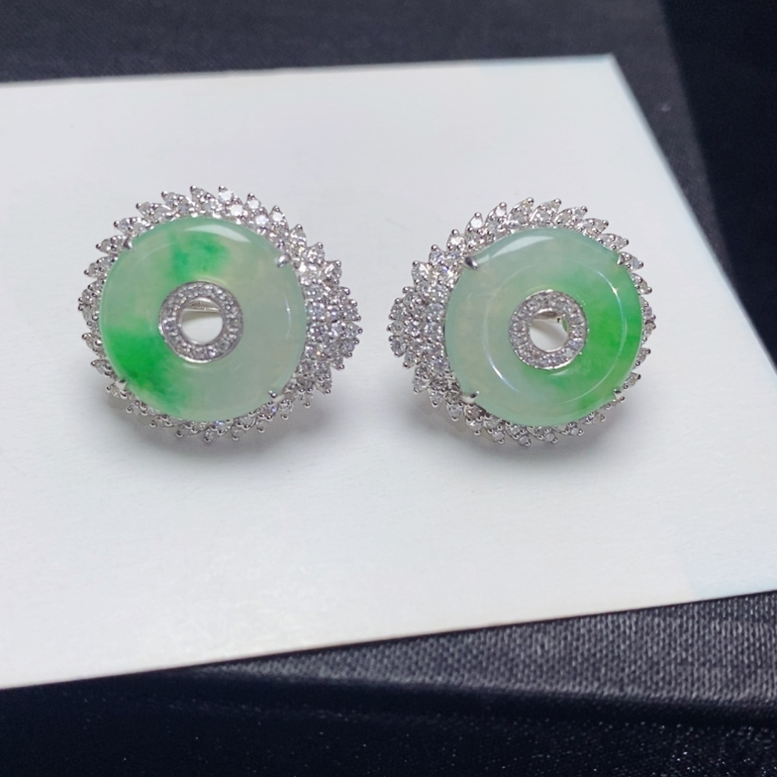 翡翠耳饰18K金镶嵌甜甜圈