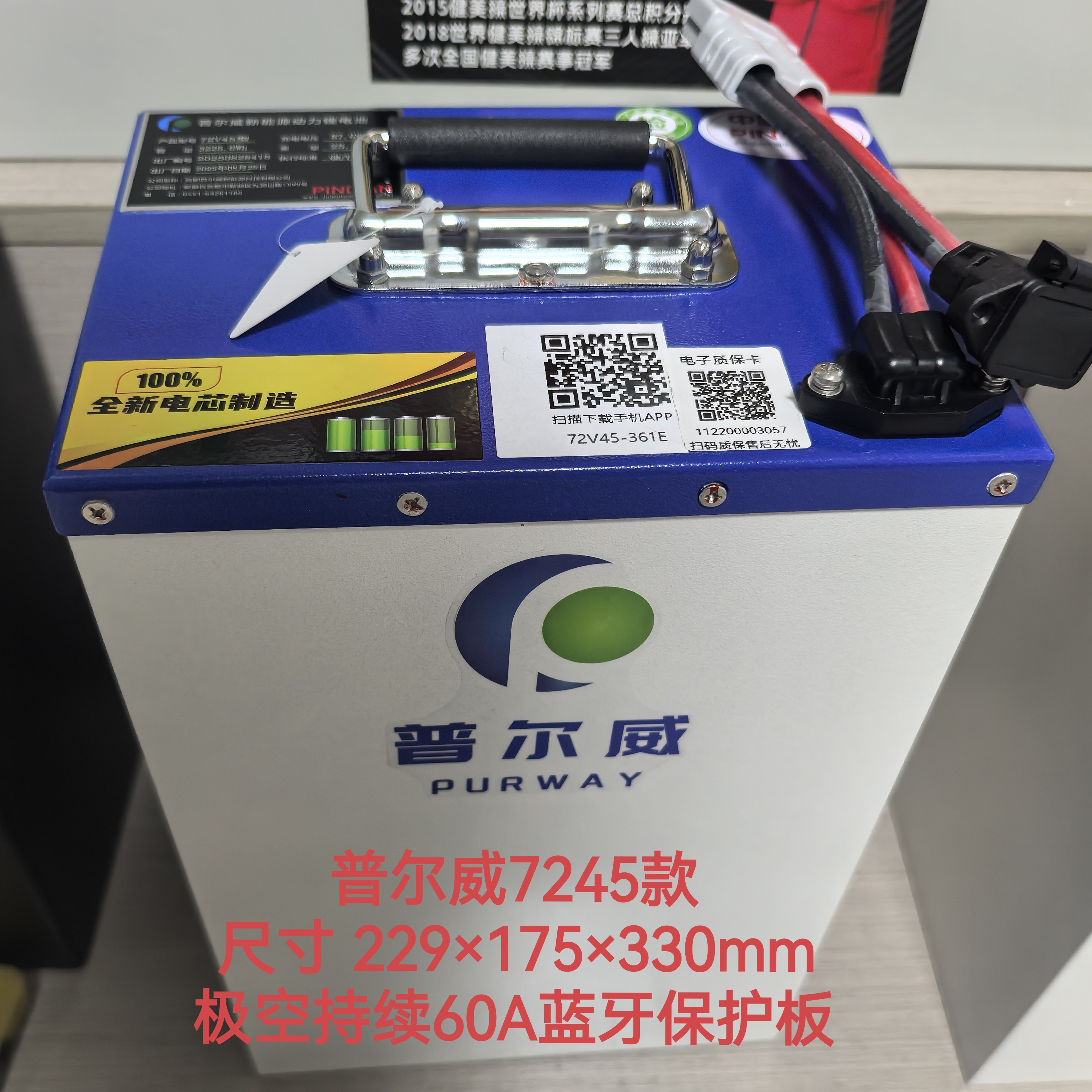 普尔威7245款长续航二轮车专用座桶脚踏款磷酸铁锂电池