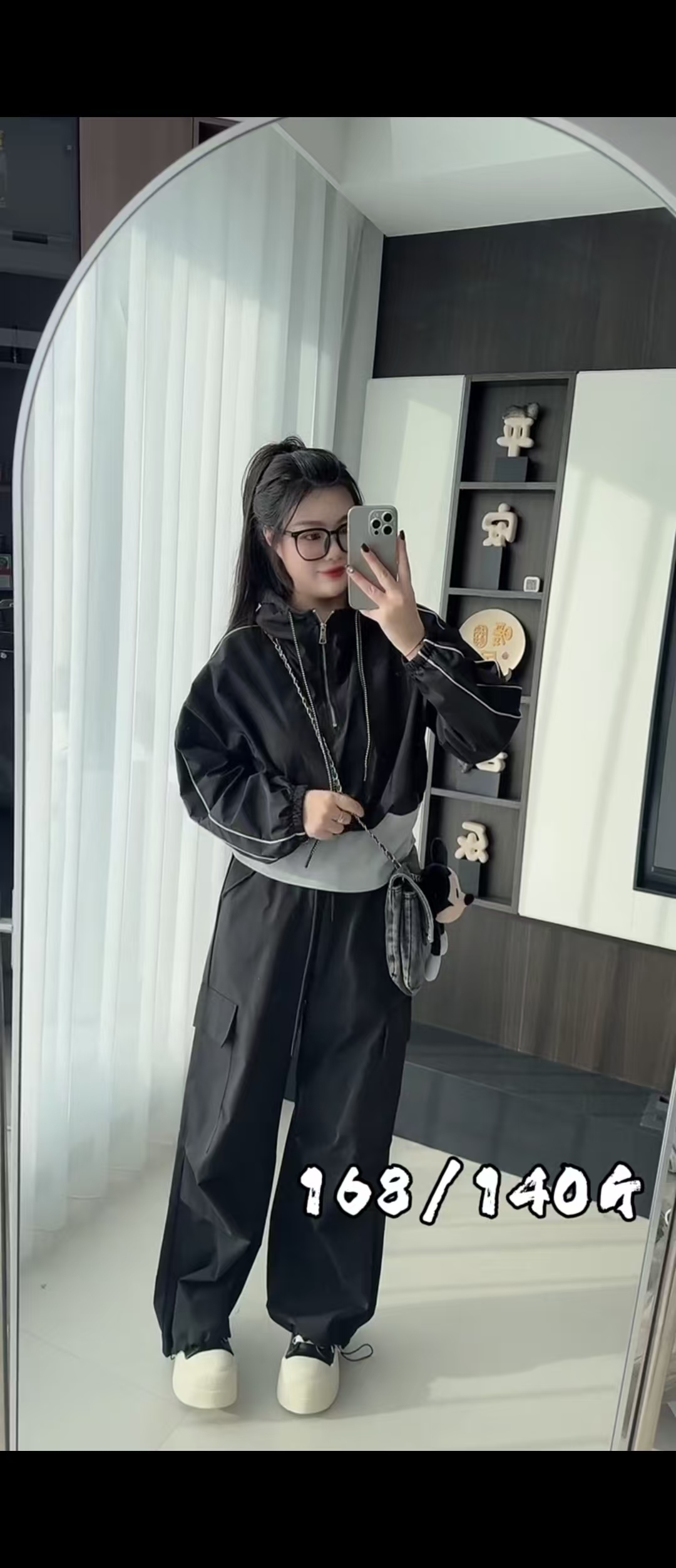 微胖大码女装2025春季新款套装韩系假两件连帽冲锋衣工装裤半身裙