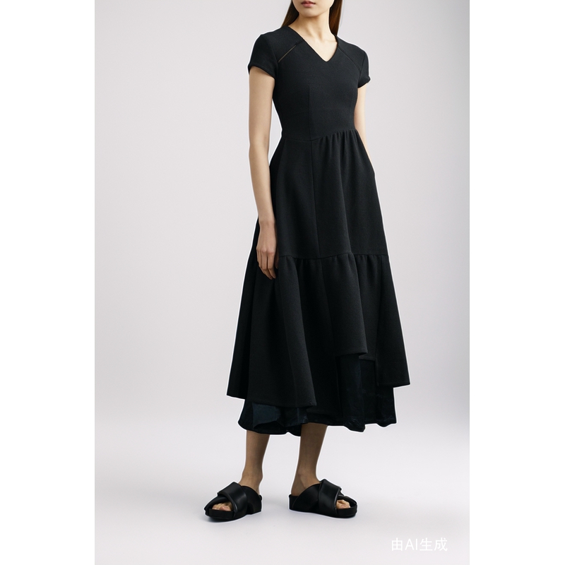 Ader Error 女解构褶饰连衣裙小黑裙