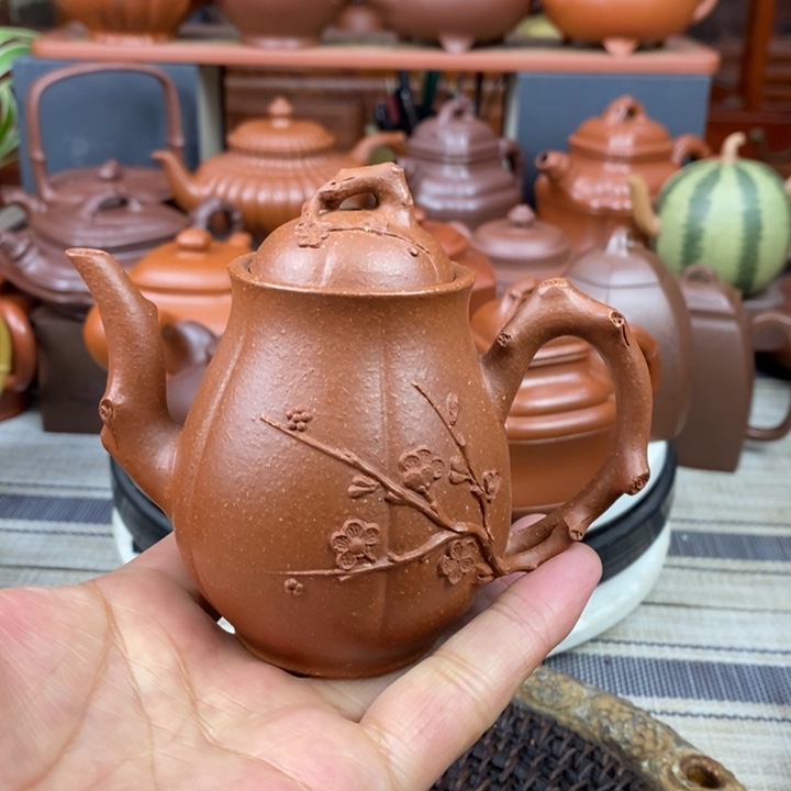 紫砂茶壶傲梅神韵180CC原矿宝山红降坡泥